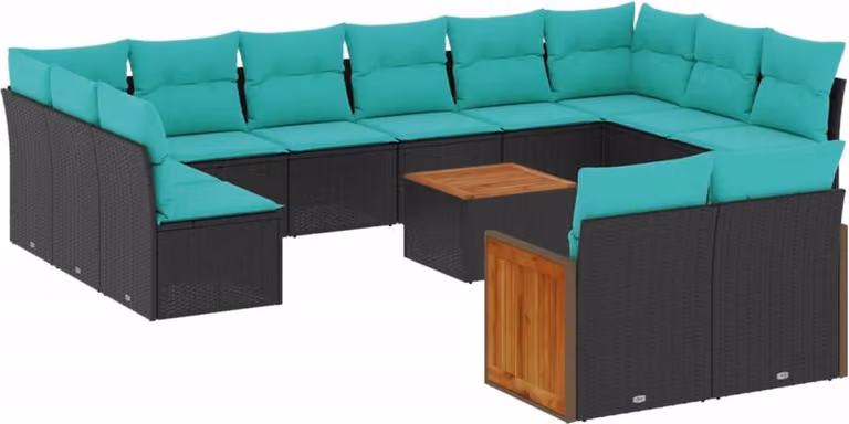 Set Divani da Giardino 13 pz con Cuscini Nero in Polyrattan