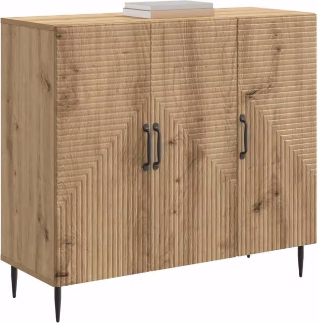 Credenza moderna in rovere color marrone con design geometrico, L: 89 cm, P: 34,5 cm, H: 80 cm