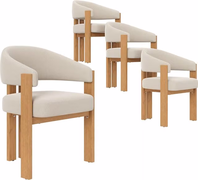 Set 4 sedie da pranzo ergonomiche 49 × 47 × 78 cm; flanella imbottita e gambe in ferro effetto legno