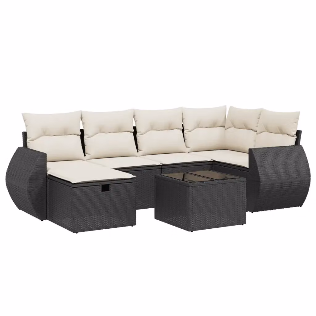 vidaXL Set Divani da Giardino a L con 7 Pezzi, Polyrattan Nero e Cuscini Imbottiti con Rivestimenti Rimovibili – 2