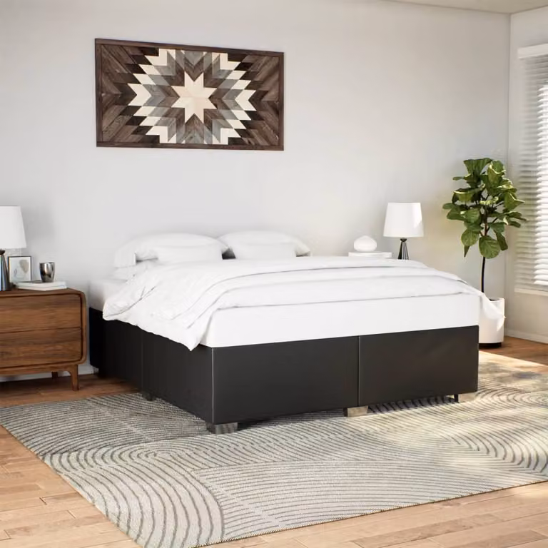 Giroletto vidaXL in similpelle nera con doghe in legno, 200x200 cm