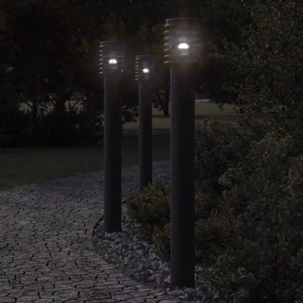 Set di 3 lampade da terra per esterni in acciaio inox e plastica, colore nero, altezza: 110 cm, protezione IP44, design moderno a cilindro per giardino – 2