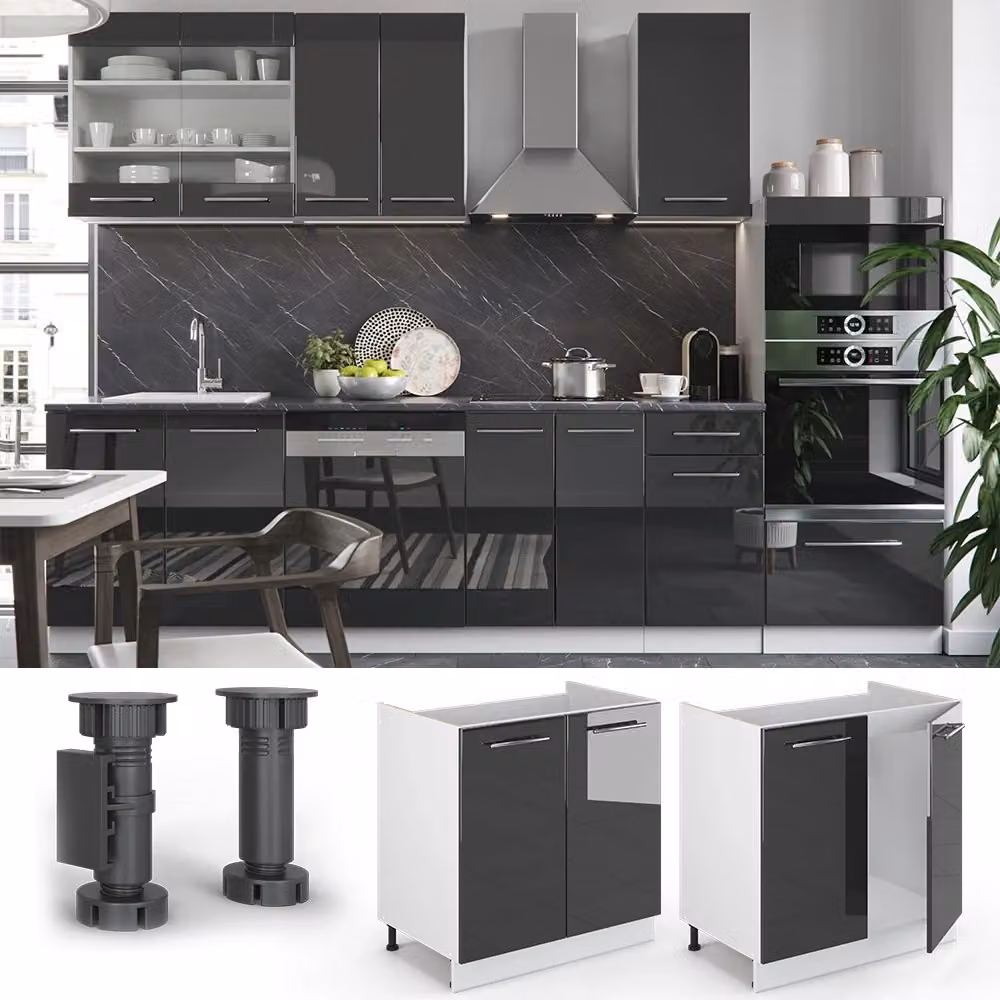 Mobile lavello cucina Fame-Line Vicco Antracite e Bianco lucido L: 80 cm – 2