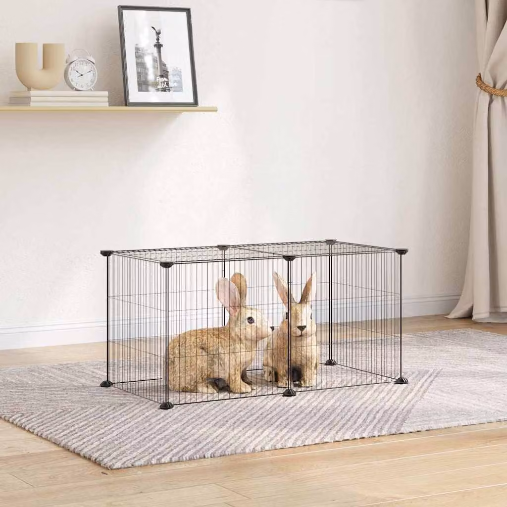 Gabbia per animali domestici vidaXL in acciaio nero con 8 pannelli L: 70 cm, P: 35 cm, H: 35 cm