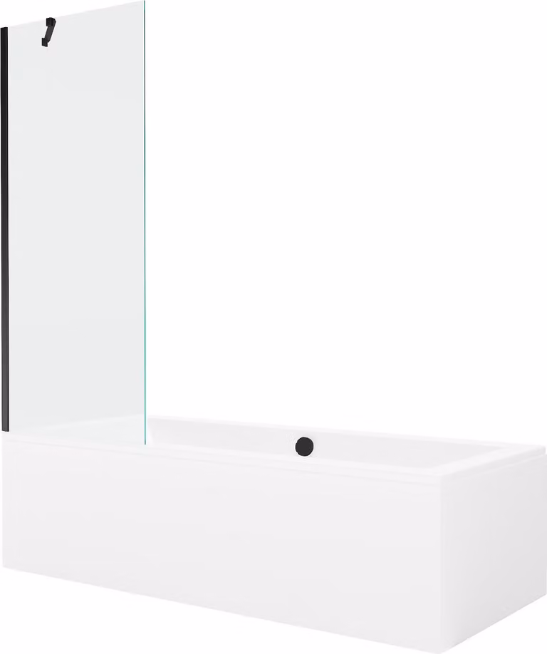 Mexen Cube vasca da bagno rettangolare 180 x 80 cm con rivestimento e paravento a 1 anta 70 cm, trasparente, nero