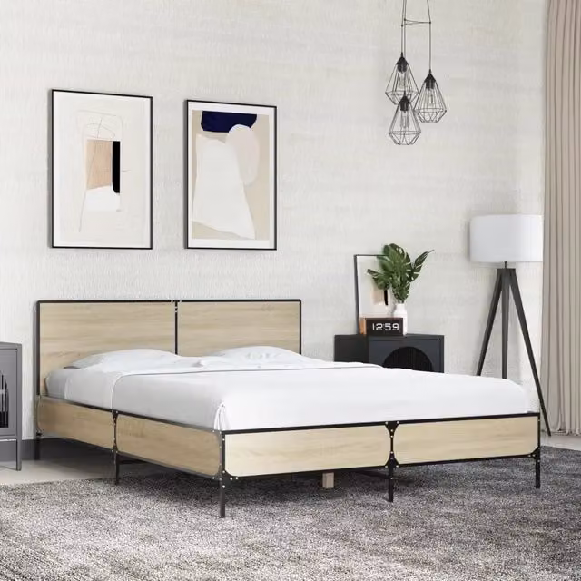 Letto Giroletto vidaXL in Rovere Sonoma e Metallo, L: 138 cm, P: 193 cm, H: 80 cm