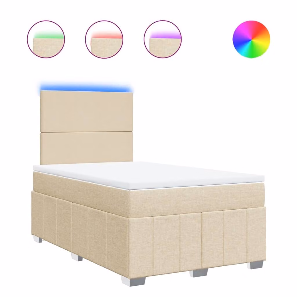 Letto a molle con materasso crema 120x190 cm in tessuto