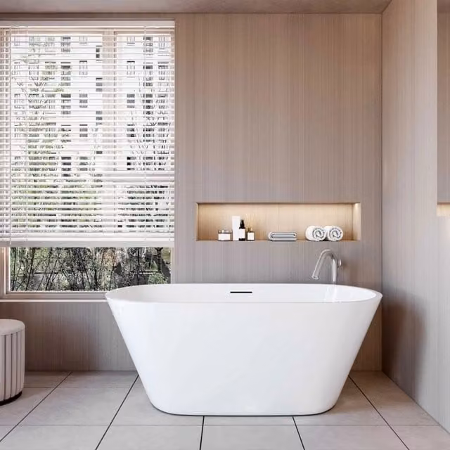 Vasca da Bagno a Isola Freestanding in Acrilico da 150x70x58 cm, Colore Bianco, Forma Ovale