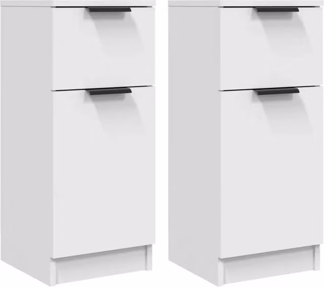 Set di 2 Credenze Bianche in Legno Multistrato per Sala da Pranzo, Design Minimalista, L/P/H: 30 x 30 x 70 cm
