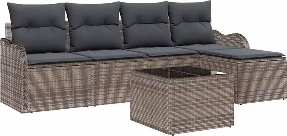 Set Divano da Giardino con cuscino 6 pcs Nero Poly Rattan