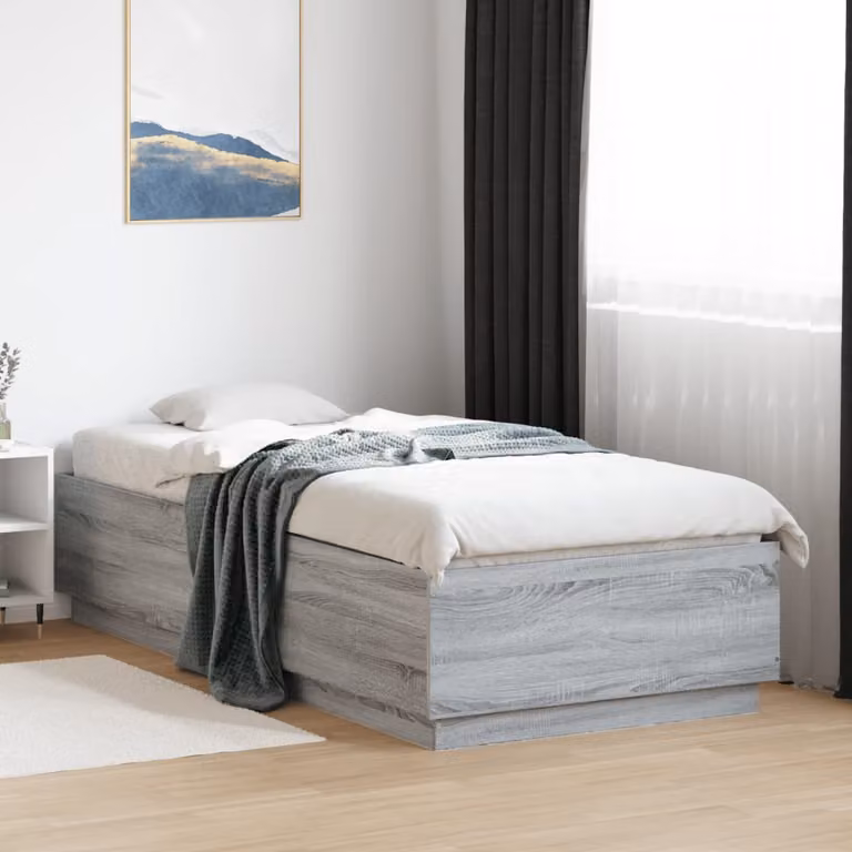 vidaXL Giroletto Moderno con Luci LED e Porte USB, Grigio Sonoma, L/P/H: 90 x 200 x 30 cm