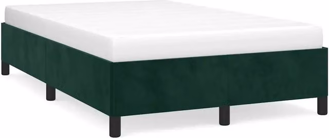Letto matrimoniale moderno in velluto verde con struttura in legno e MDF, L/P/H: 120 x 200 x 35 cm – 1