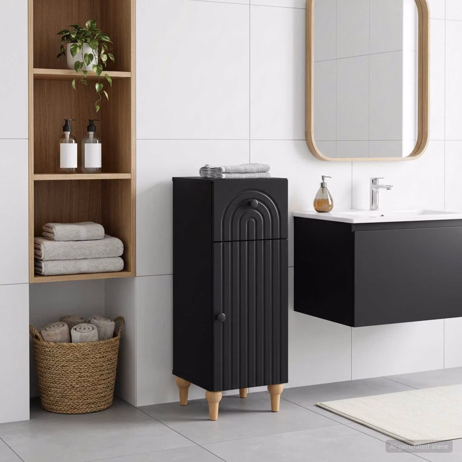 Mobiletto da bagno moderno vidaXL ALKMAAR nero con ante a battente e ripiani interni L/P/H: 30 x 31 x 80 cm