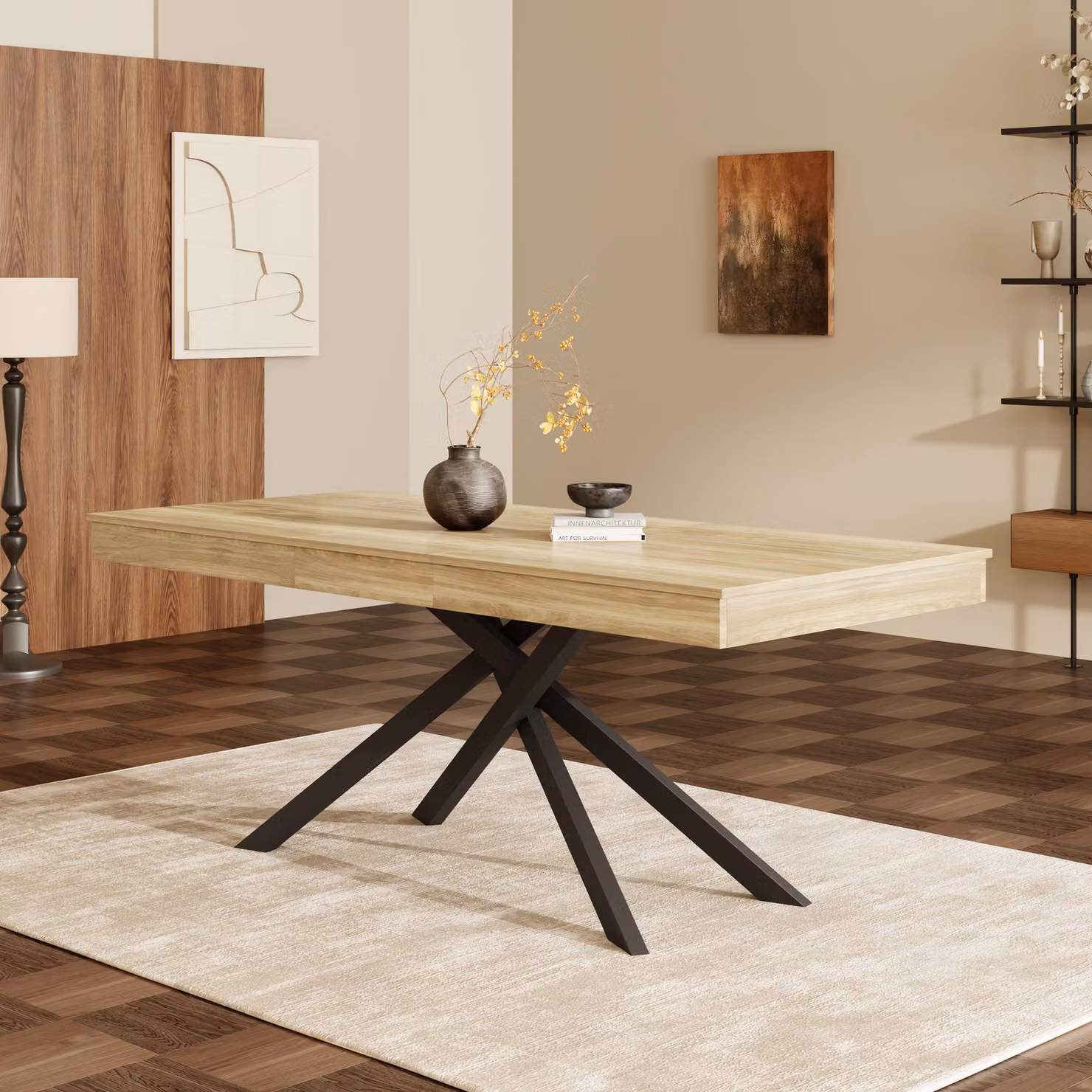 Tavolo da pranzo allungabile Flieks con piano rinforzato, forma rettangolare, adatto per 6-8 persone, dimensioni 140-180 x 80 x 76 cm, tavolo da cucina, finitura rovere