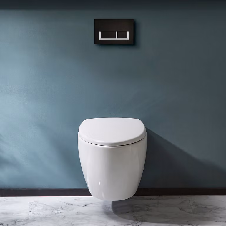 Sanitario WC Sospeso Senza Brida con Telaio Alto - Placca di Comando Rettangolare Bianca/Cromata - Kenton