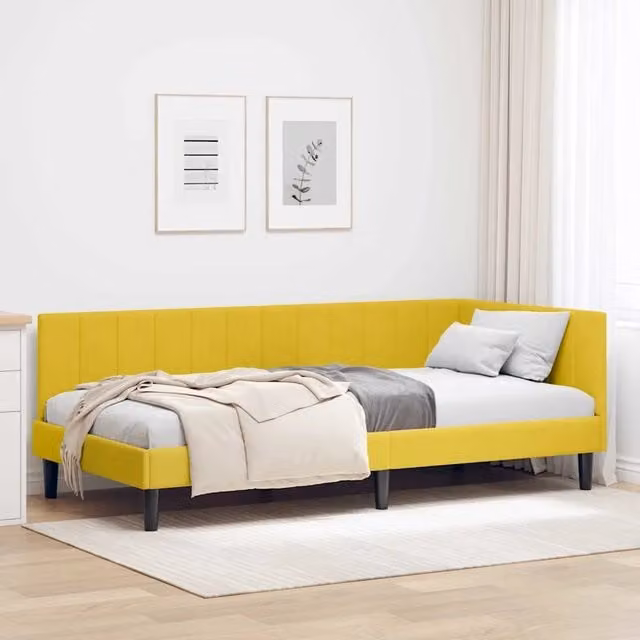 Letto ad angolo moderno vidaXL in velluto giallo con cassetti L/P/H: 194 x 90 x 140 cm