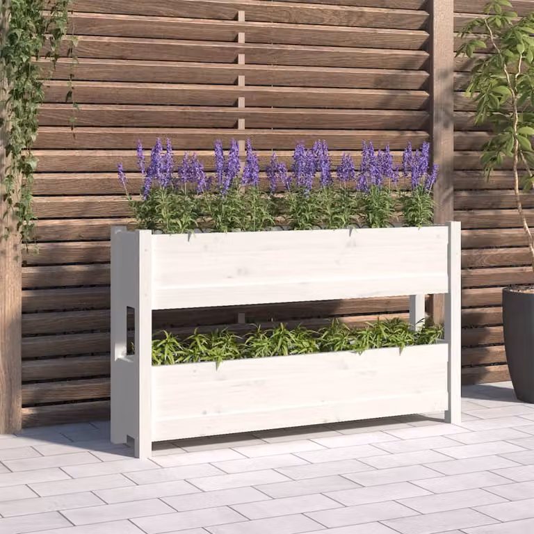 vidaXL Fioriera in Legno di Pino Bianco L: 112 cm, P: 25 cm, H: 66 cm