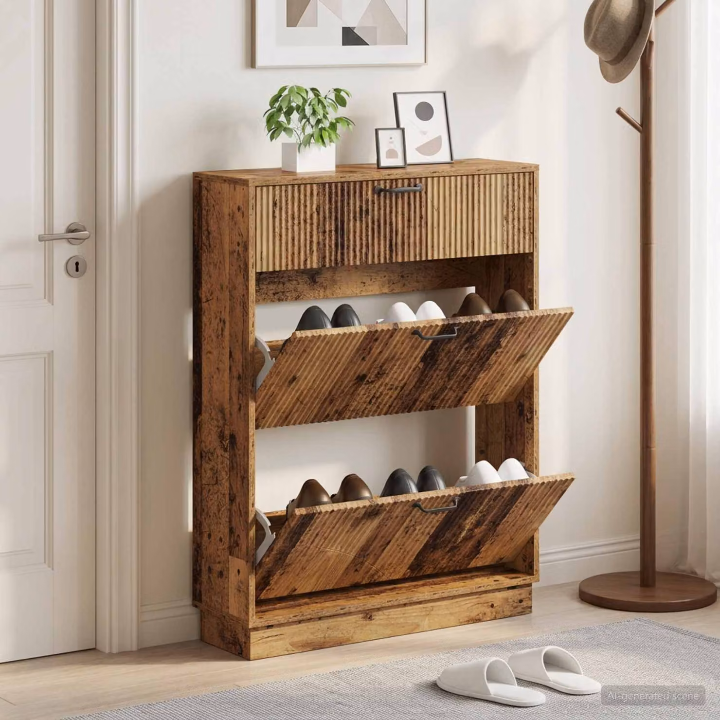 Mobile porta scarpe vidaXL HOORN in legno e metallo, L: 78 cm, P: 24 cm, H: 100 cm