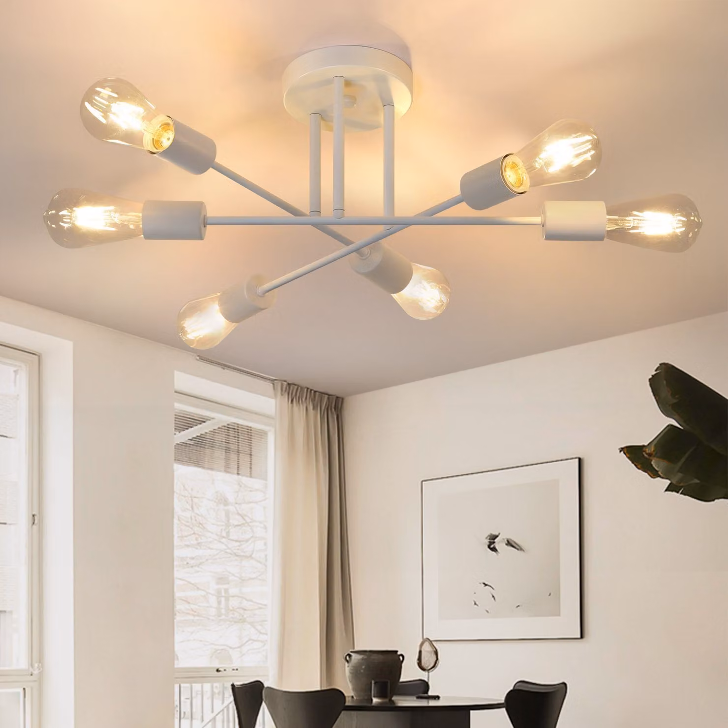 ZMH plafoniera bianca 6 fiamme plafoniera vintage soggiorno lampada E27 lampadario camera da letto (senza lampadina)l