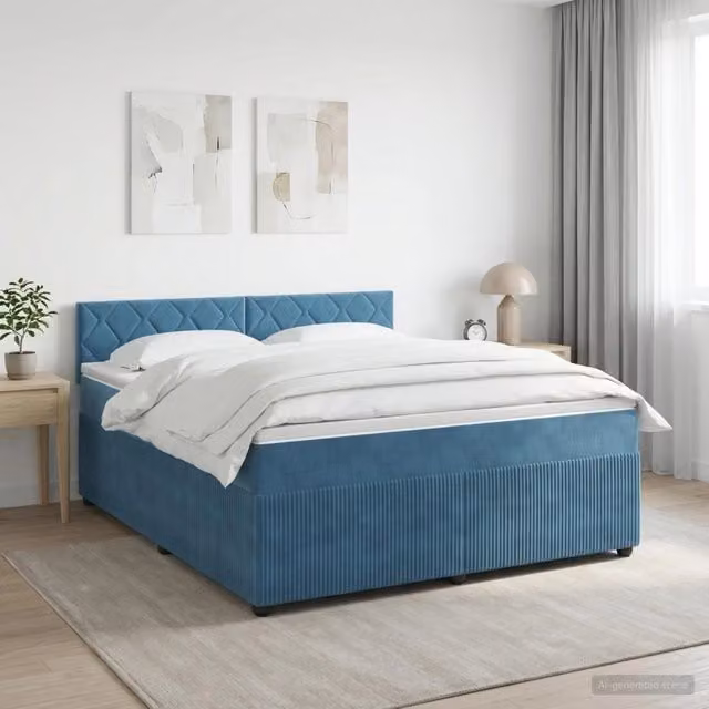 Letto box spring con materasso vidaXL in velluto blu scuro L/P: 160 x 200 cm