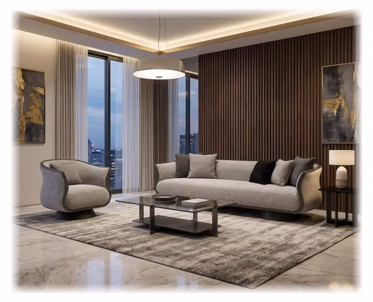 Divano componibile: divano a 3 posti, poltrona. Design moderno, imbottitura di alta qualità, stile intramontabile