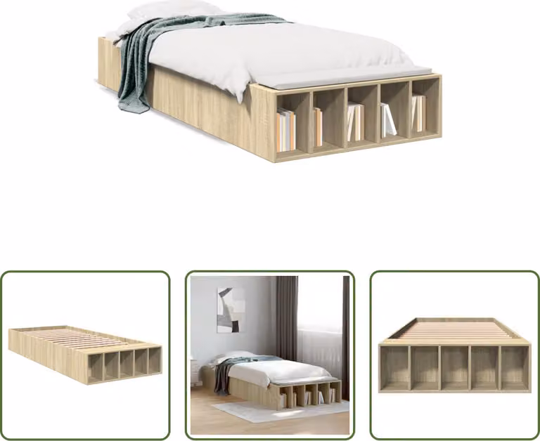 The Living Store Struttura per letto in rovere Sonoma 75x190 cm Materiale a base di legno