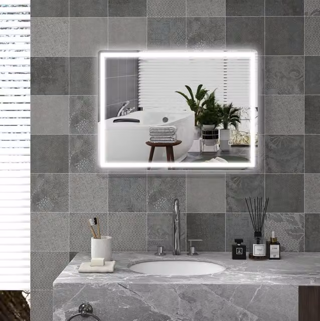 Specchio bagno LED ULEVR 60x80 cm con funzione antiappannamento e comando touch, vetro argento