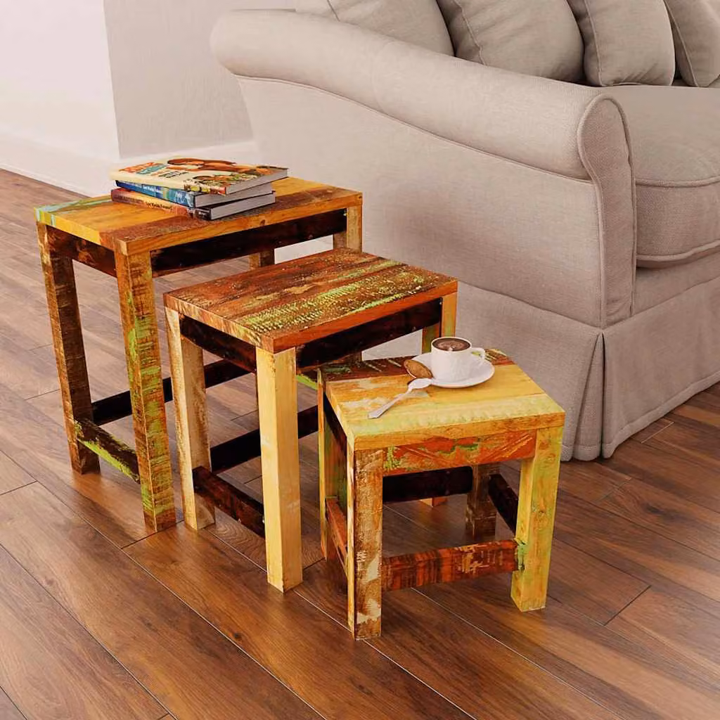 Set di 3 tavolini impilabili vidaXL in legno di teak, acacia e mango color marrone antico per il tuo soggiorno