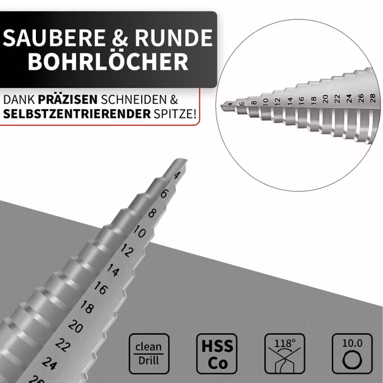 Trapano a tazza da 10 mm, acciaio HSS, 15 gradazioni, da 4 a 32 mm, per metallo e legno