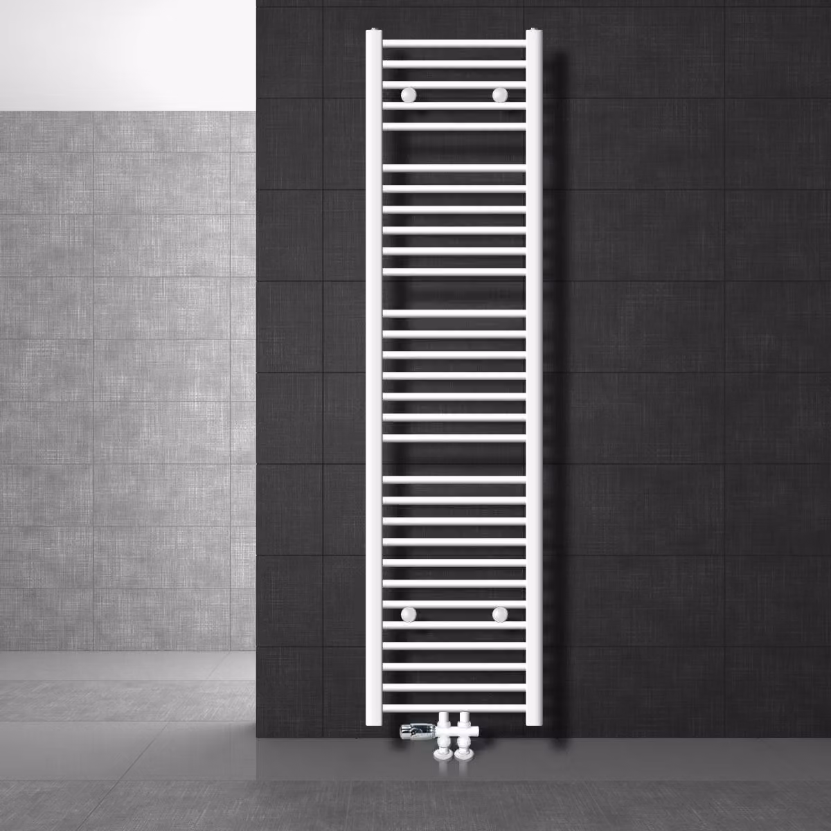 LuxeBath Radiatore da bagno attacco centrale 400 x 1800 mm Bianco diritto con termostato e set di collegamento attraverso il pavimento Bianco - Radiatore, senza elemento riscaldante
