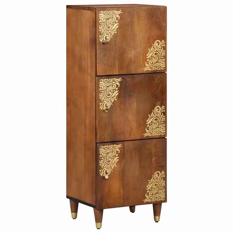 Credenza moderna vidaXL in legno di mango massello marrone e oro L 40 cm, P 33 cm, H 110 cm