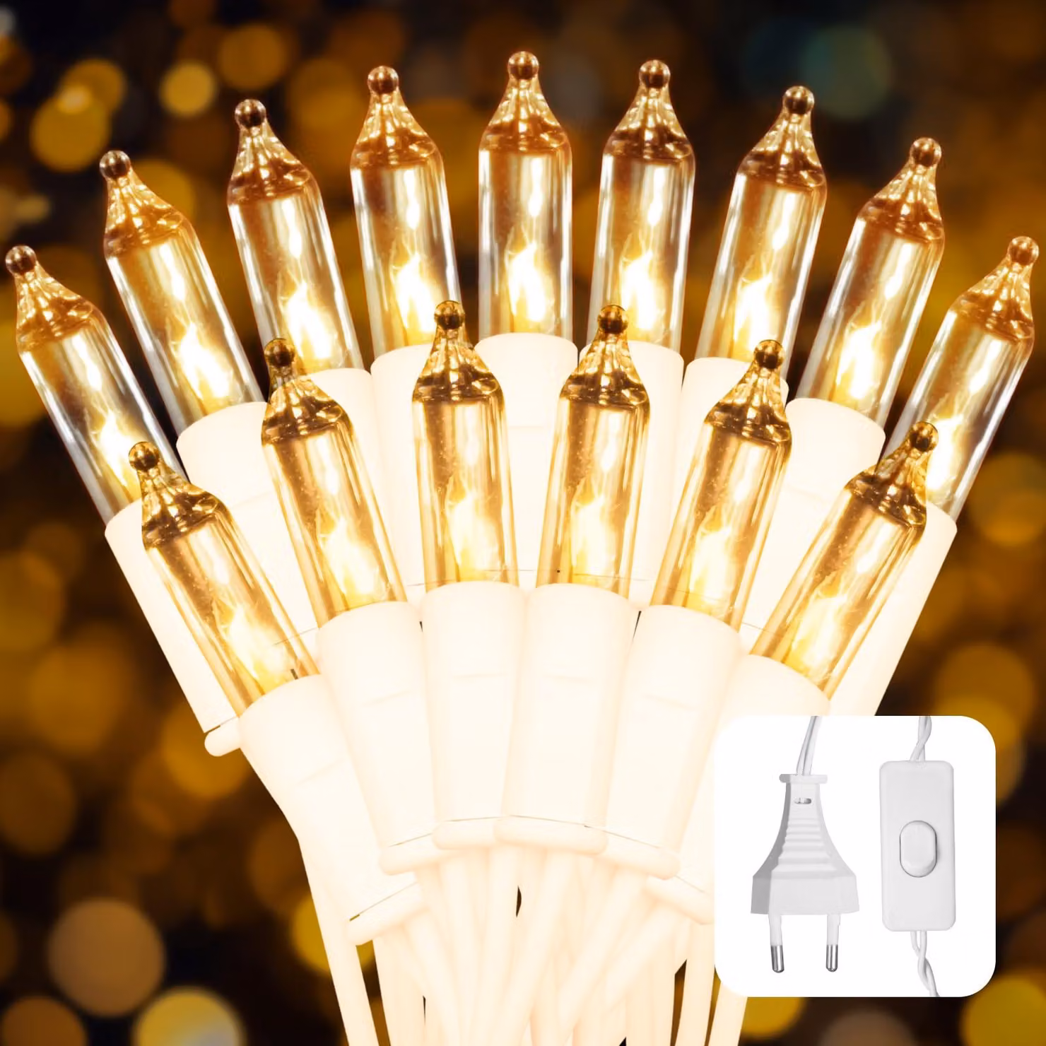 Catena luminosa a luce calda, 8,85 metri, 50 LED, grado di protezione IP44, per uso interno