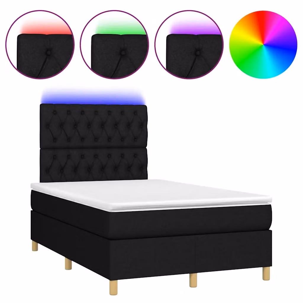 Letto Ibrido con Materasso vidaXL in Tessuto Nero con Illuminazione LED e Porte USB L/P: 120 x 200 cm – 2