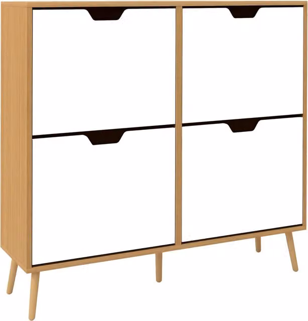 Mobile Scarpiera con Cassetti e Scomparti Basculanti Bianco Pino L: 95 cm, P: 26 cm, H: 95 cm