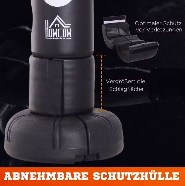 Sacco da boxe autoportante con base in plastica, 176 cm, nero