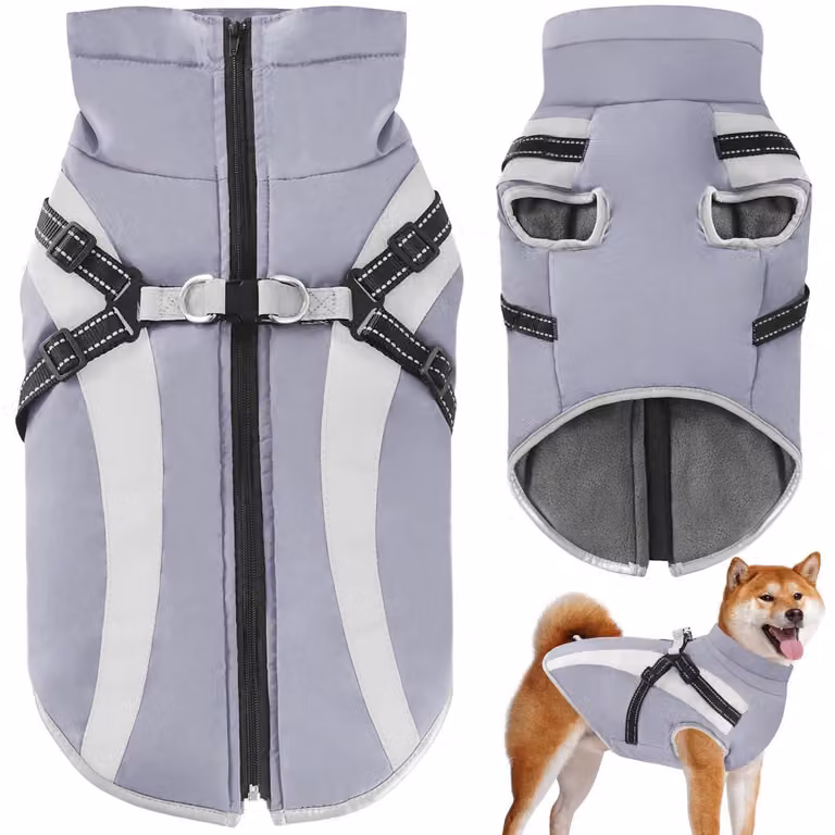 Cappotto impermeabile per cani con imbracatura integrata, ideale per l'inverno, caldo e antivento, disponibile per cani di piccola e grande taglia, colore grigio, taglia XL