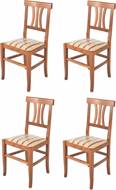 Set 4 Sedie Artemisia Tommychairs, struttura in legno di faggio color noce chiaro e seduta in tessuto lisere rosso