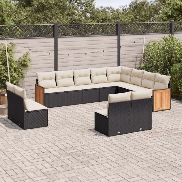 vidaXL Set Divani da Giardino 12 pz in Polyrattan Nero con Cuscini e Rivestimenti Rimovibili