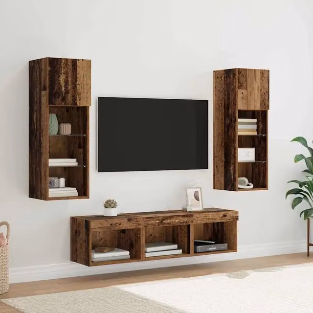 Mobile per TV a Muro 5 pz-Set di 5 Credenza per TV sospesa Rovere Nero 60 x 30 x 30 cm 889885