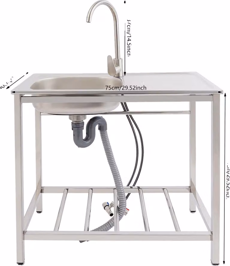 Lavello da cucina, acciaio inossidabile, design autoportante, grigio chiaro