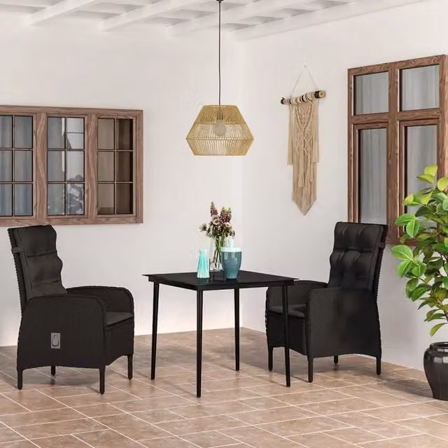 Set da Pranzo da Giardino 3 pz con Cuscini Nero 3099365