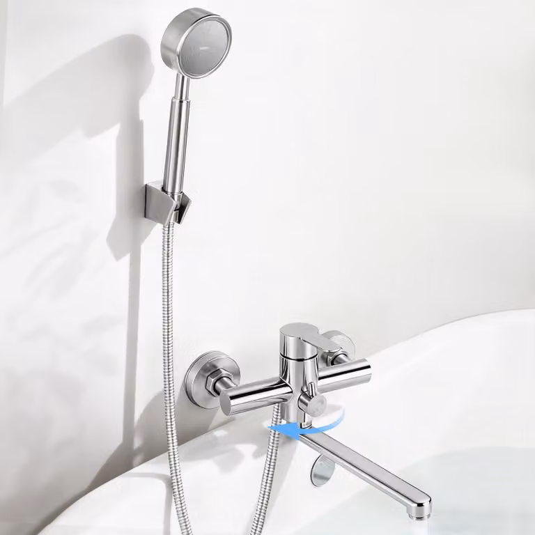 Rubinetto per vasca da bagno con doccetta, in acciaio inossidabile, da montare a parete, confezione singola