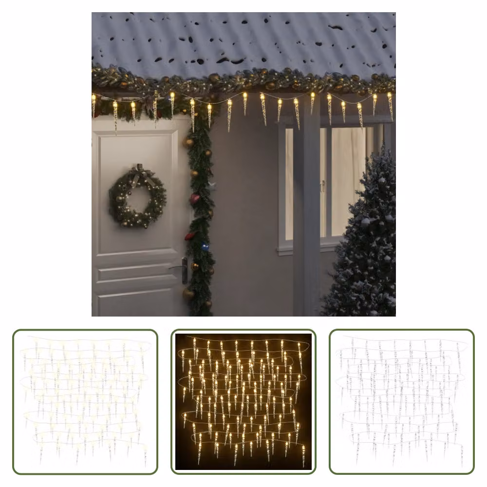 The Living Store Catena luminosa Icicle 100 LED bianco caldo 10 m acrilico PVC