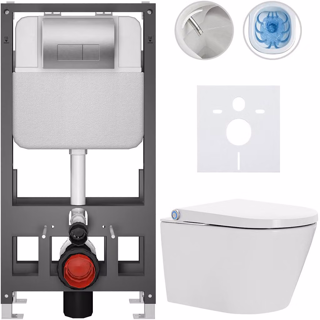 Water WC sospeso con bidet Cronus Standard - bianco lucido - pulsante Prime/Modulo, argento - a pavimento - installazione a parete/con pannello di cartongesso - 59,3x38,4 cm