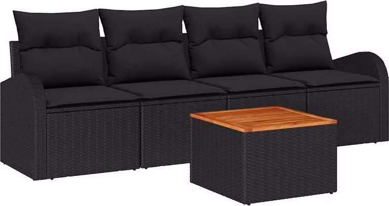 Set Divano da Giardino con archiviazione 5 pcs Nero polyrattan