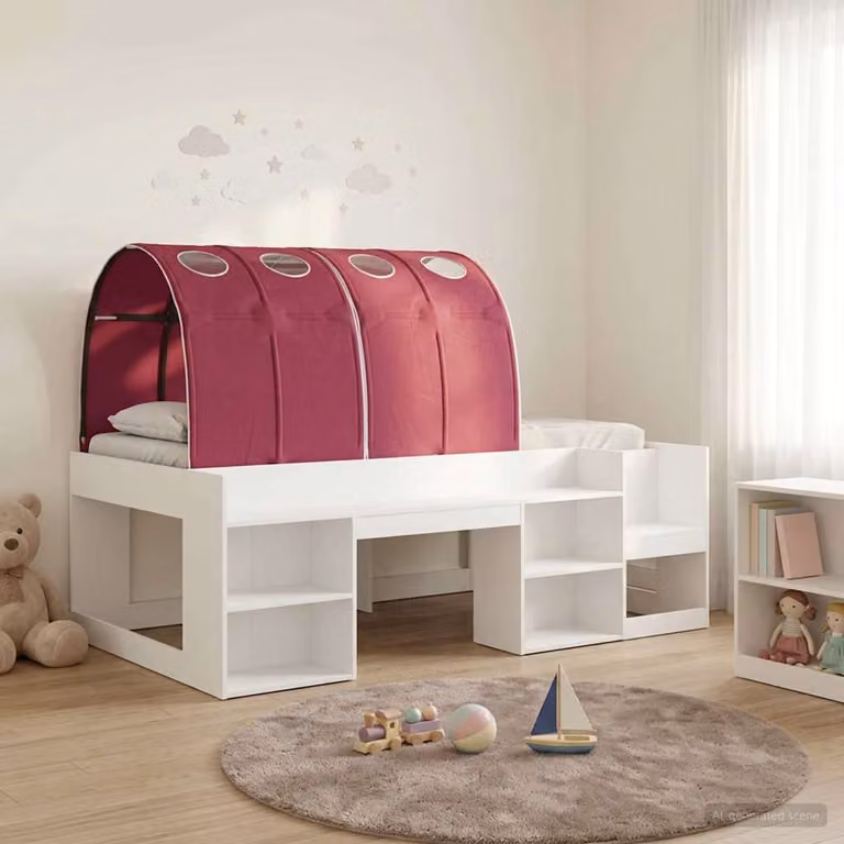 vidaXL Letto alto singolo per bambini con contenitori laterali e scala, Bianco e Rosso, L: 203 cm, P: 120 cm, H: 118,5 cm
