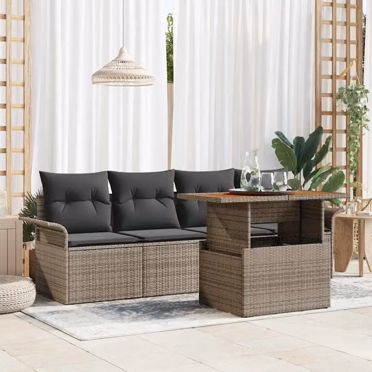 Set Divano da Giardino vidaXL in Polyrattan Grigio 5 Pezzi