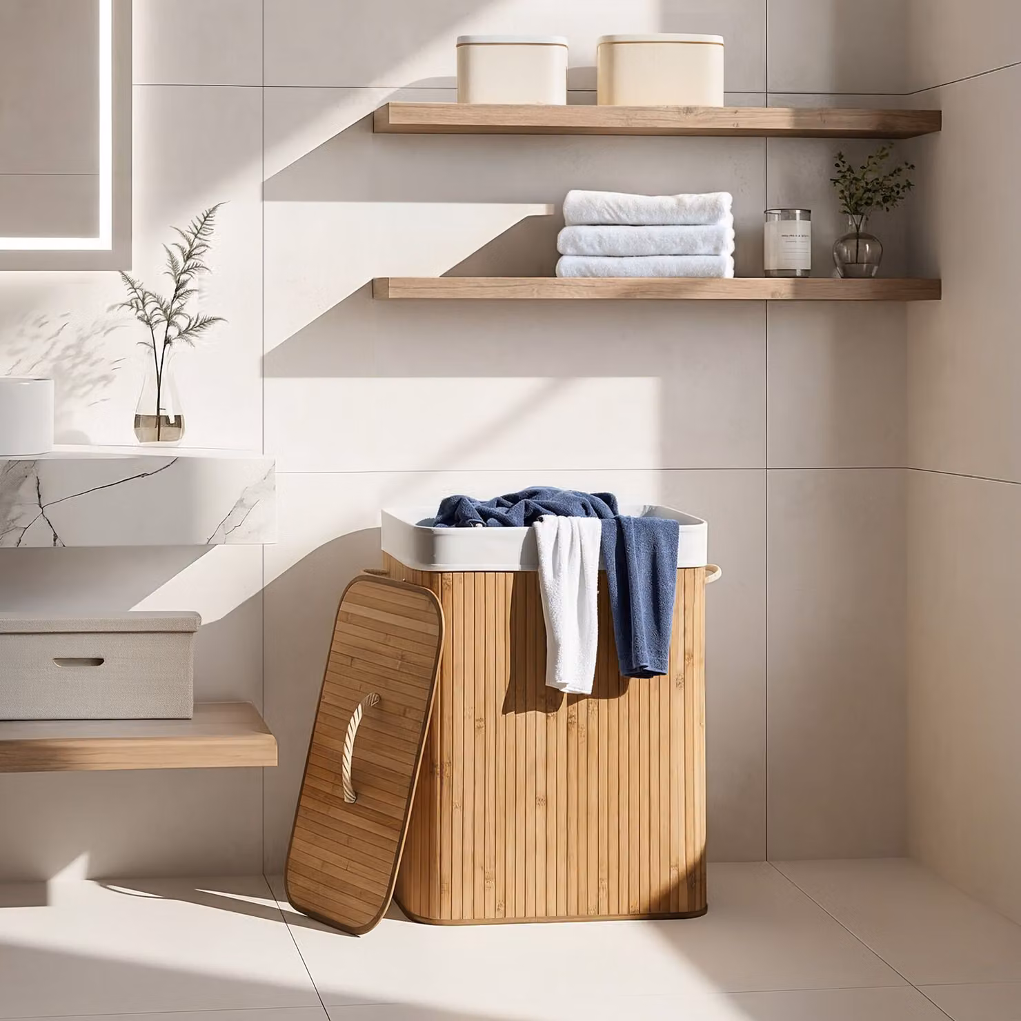 Cesto per la biancheria con sacchetto rimovibile TecTake GmbH, beige, 100 L – 2