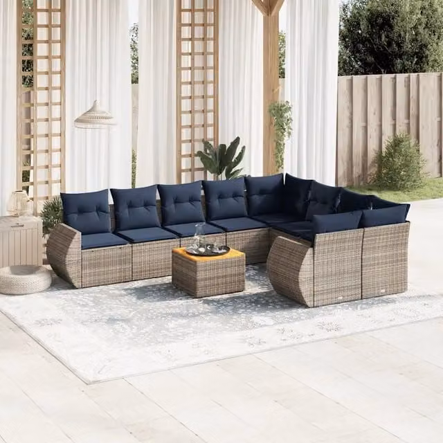 Set di Divani da Giardino vidaXL in Polyrattan Grigio con Cuscini e Tavolino da Caffè a Forma di U