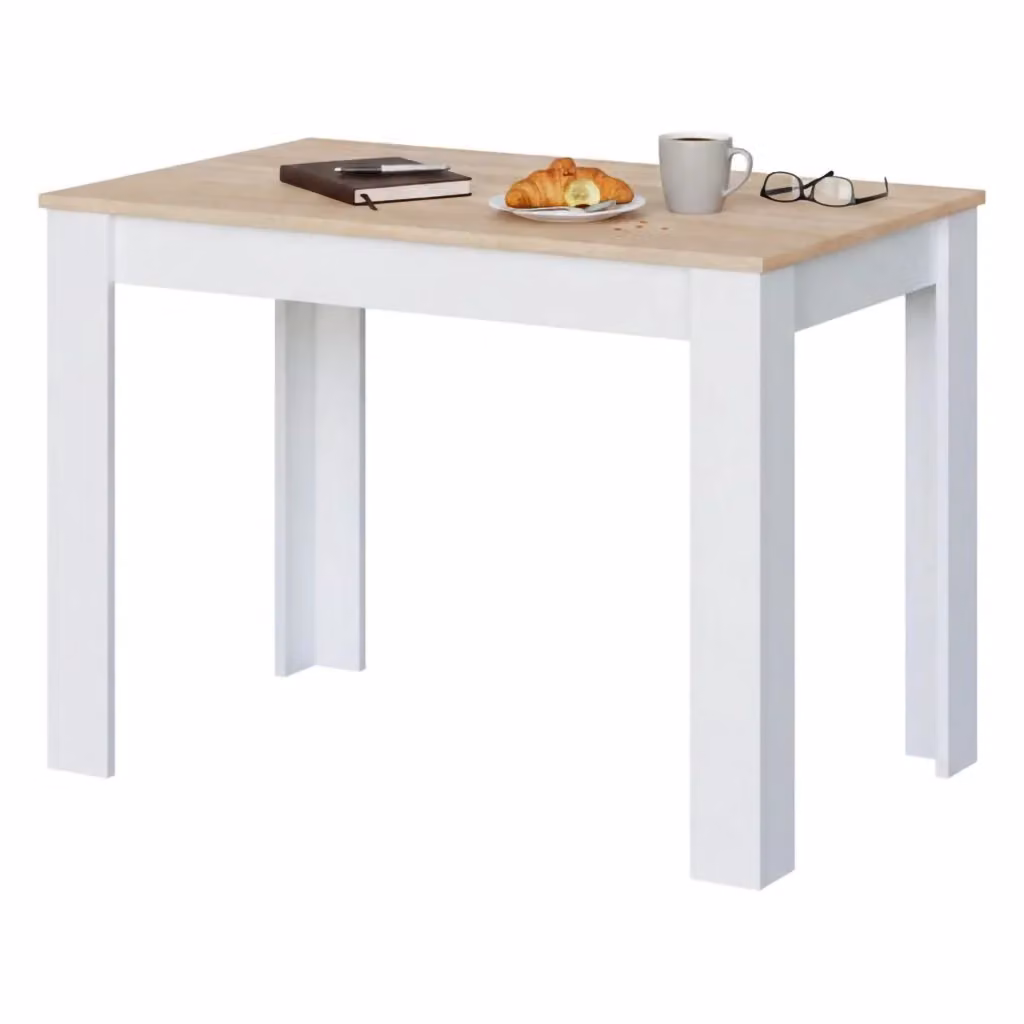 Tavolo fisso Anat DMORA per sala da pranzo, cucina o ufficio, design moderno, L: 109 cm, P: 67 cm, H: 78 cm, Bianco e Rovere – 2